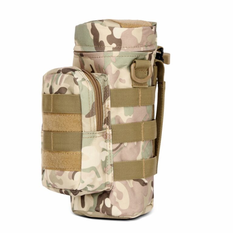 Camouflage cylindrical bottle carrier with a separate front pocket