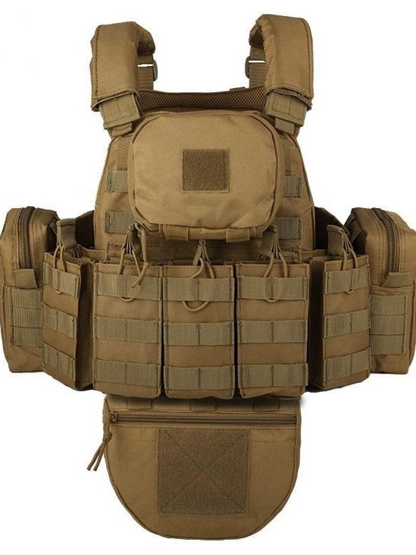 1 Coyote brown wholesale tactical vest with drop pouch and chest admin panel - PANOAR