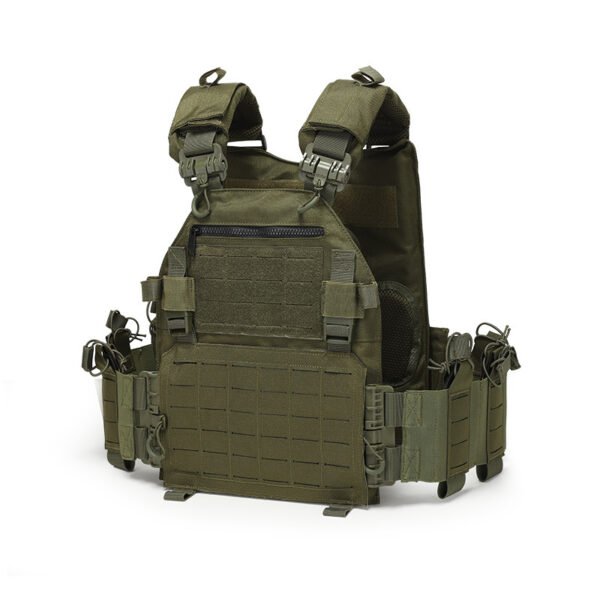 Olive green wholesale padded plate carrier with laser cut MOLLE and zipper admin pouch - PANOAR