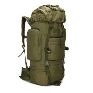 Front view of a wholesale tactical backpack featuring heavy-duty MOLLE webbing