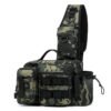 Front view of a black tactical backpack with hybrid laser-cut and traditional MOLLE