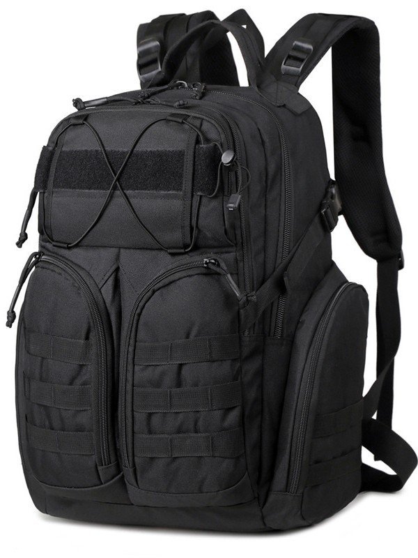 Black multi compartment tactical backpack with MOLLE webbing