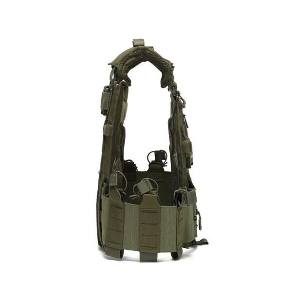 Side profile of a ventilated tactical vest showing quick release buckles and cummerbund - PANOAR