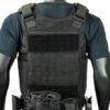 Rear view of a slick tactical vest with quick release and drag handle - PANOAR