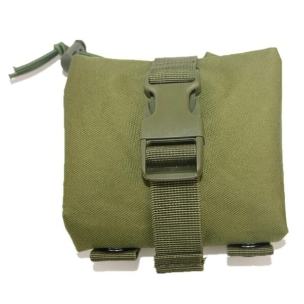 2 Olive green molle drop bag with buckle folded into a compact profile - PANOAR