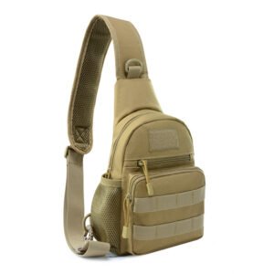 Coyote brown wholesale tactical sling bag showing front Y-strap compression - PANOAR