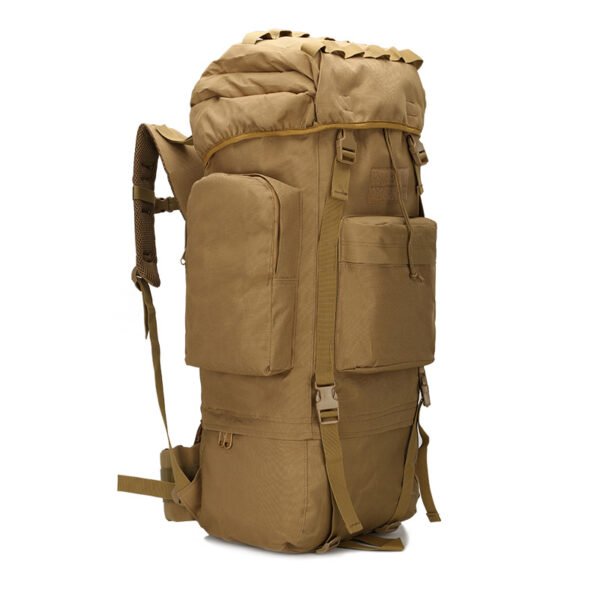 Side compartments and compression straps on a custom tactical backpack