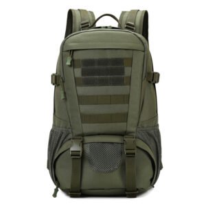 Front utility pockets on a high capacity molle tactical backpack