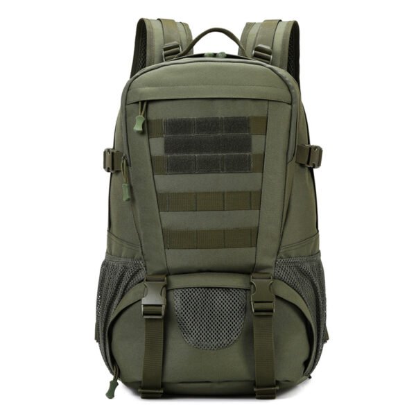 Front utility pockets on a high capacity molle tactical backpack