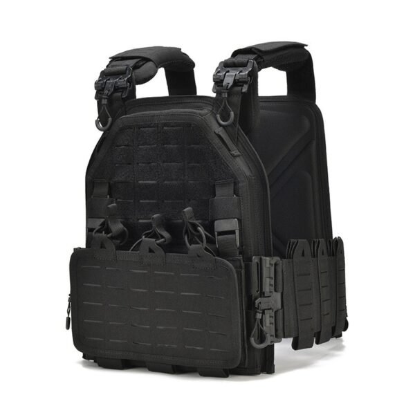 Black laser cut molle vest with mag pouches for rapid deployment - PANOAR
