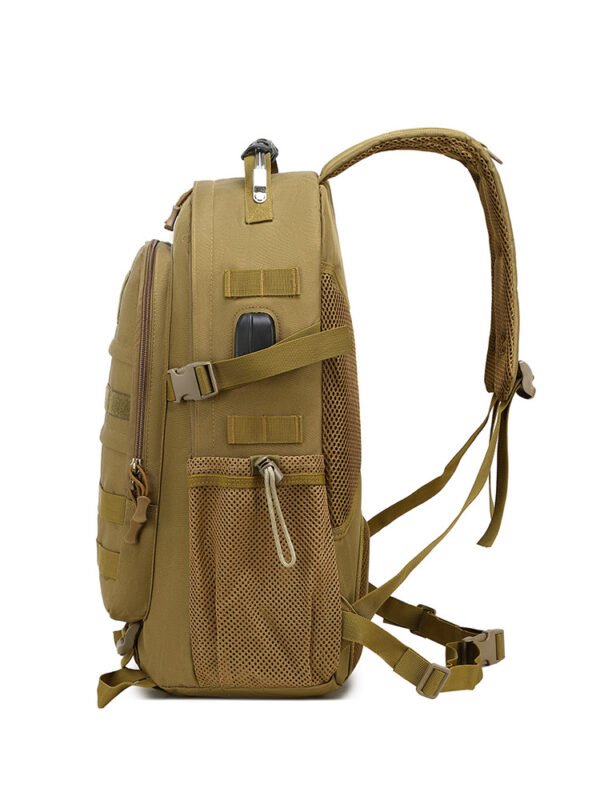 3 Side view of a small military sling bag showing compact utility pockets