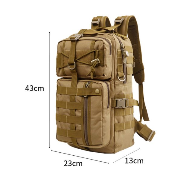 3 Side profile of a tactical backpack with molle system for gear attachment