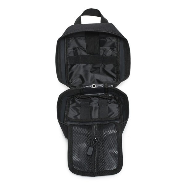 Internal view showing elastic loops and fold-out mesh pocket of an empty first aid carrier - PANOAR