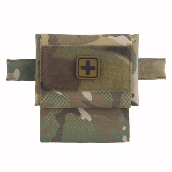 Front view of a belt mounted IFAK pouch showing ambidextrous pull tabs - PANOAR