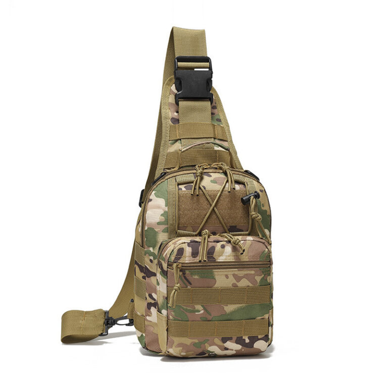 Camouflage tactical sling bag with a single strap and front pockets