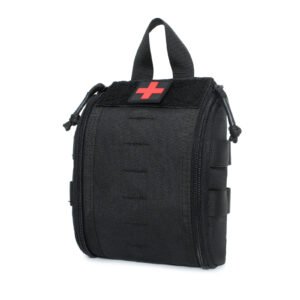 Black wholesale empty tactical IFAK pouch with red cross patch and laser cut MOLLE - PANOAR