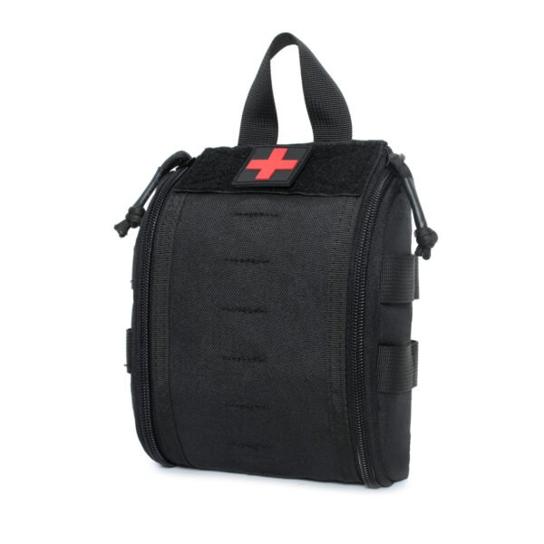 Black wholesale empty tactical IFAK pouch with red cross patch and laser cut MOLLE - PANOAR