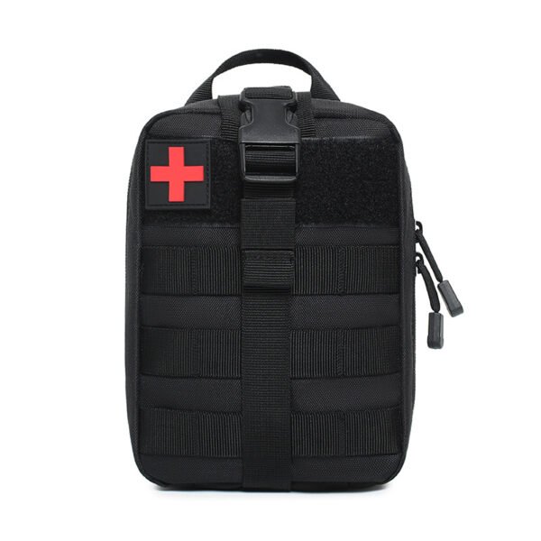 Black front view showing standard MOLLE webbing and security buckle strap - PANOAR