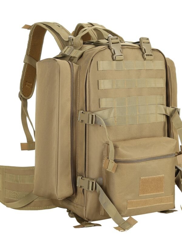 Breathable mesh back panel and adjustable straps of a 45L assault pack