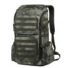 5 OD Green tactical backpack showing extensive side pockets and MOLLE