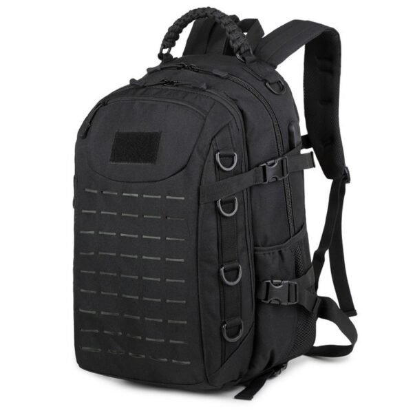 Black waterproof army rucksack with heavy duty MOLLE webbing
