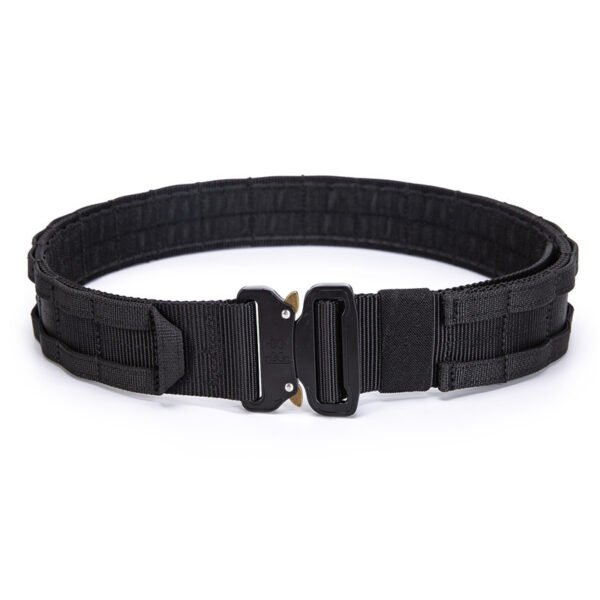9 Black tactical molle patrol belt manufacturer showing polymer buckle - PANOAR