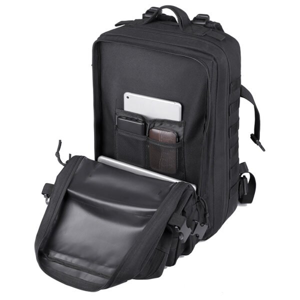 Heavy duty zippers and paracord pulls on a molle tactical backpack