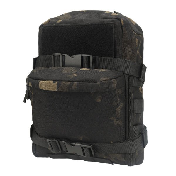 Back view of a modular assault pack showing Molle attachment straps for vests