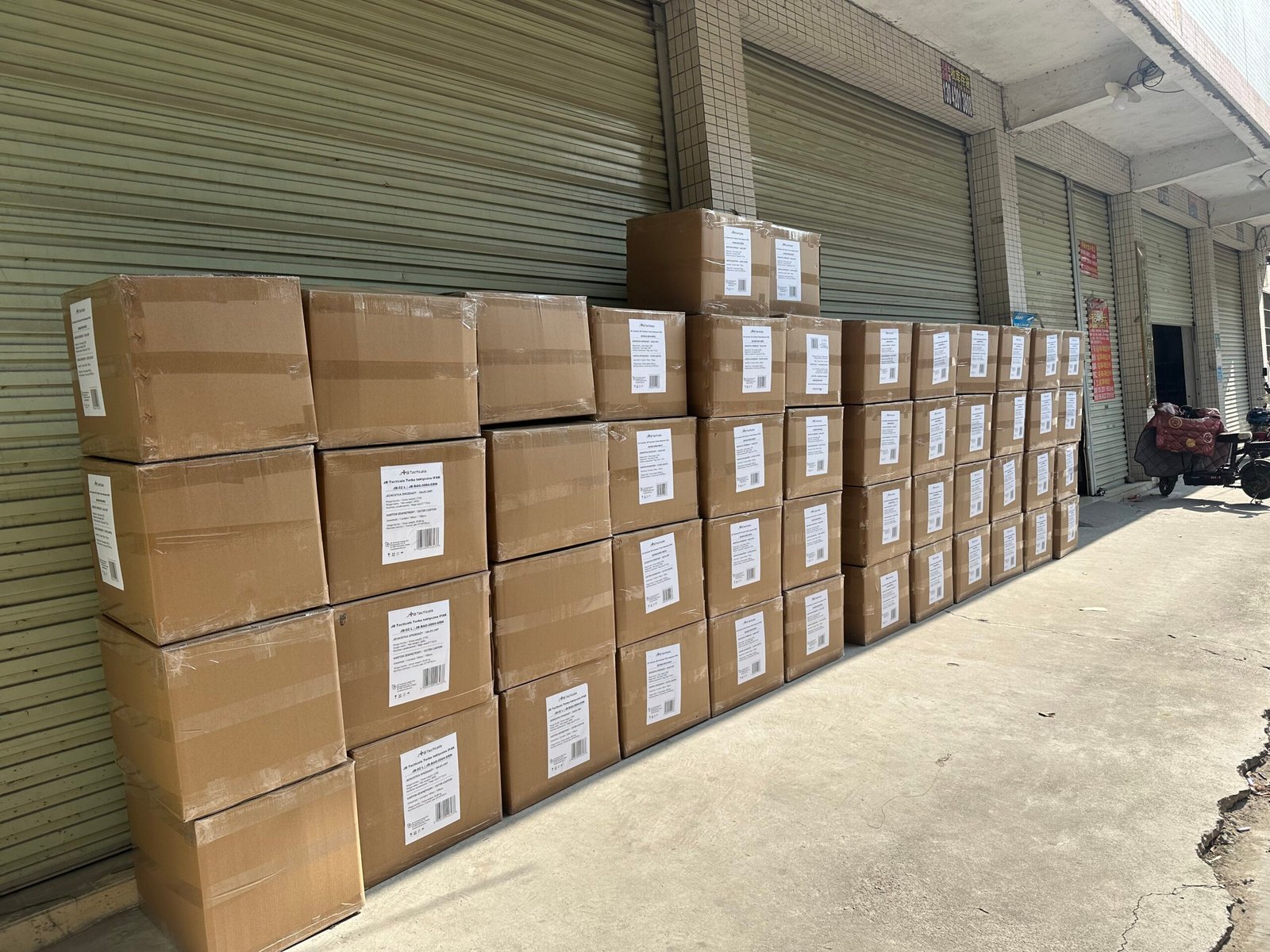 Warehouse shipment area with boxed customer orders