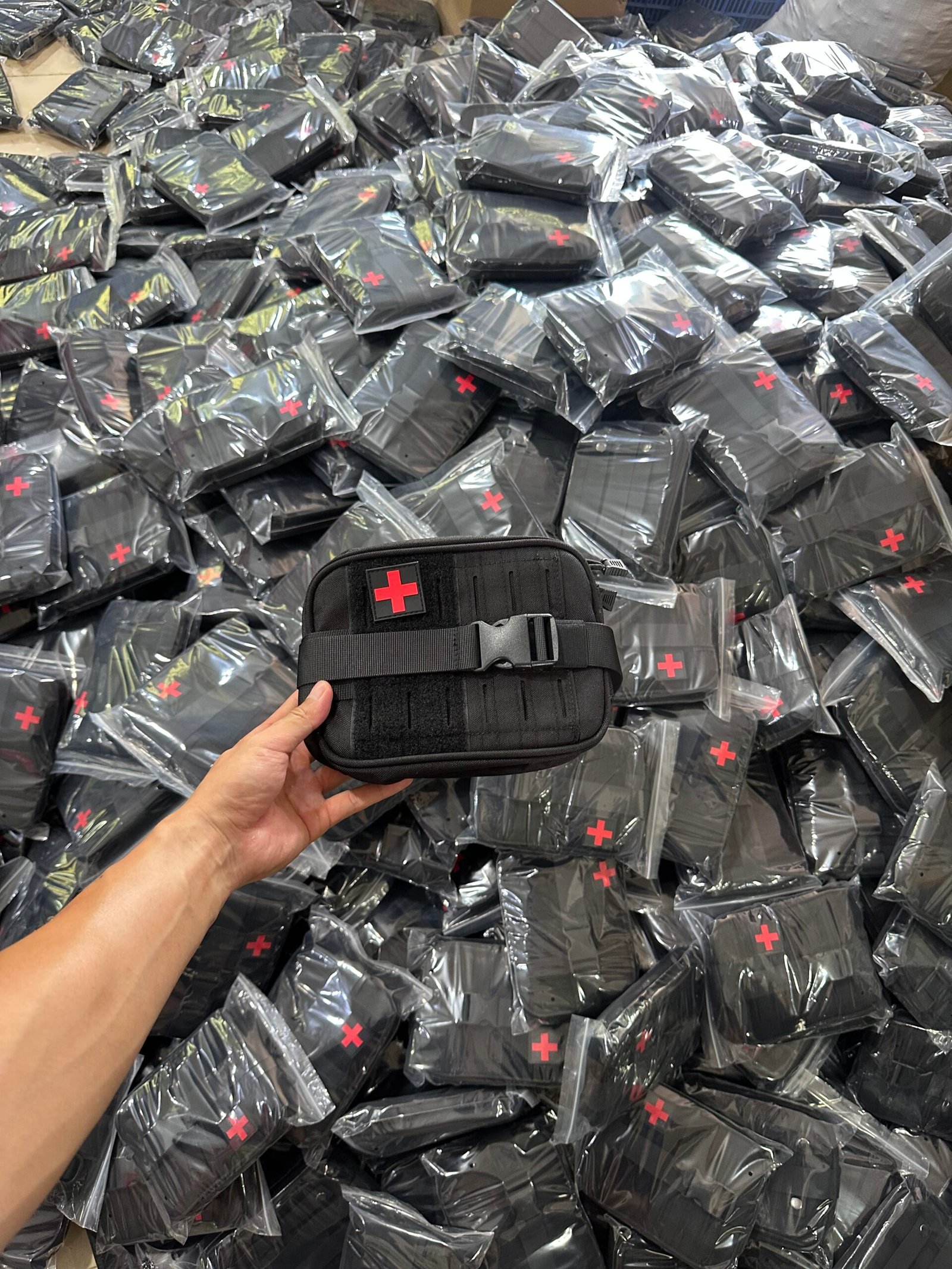 Bulk production of first aid pouches ready for export shipment