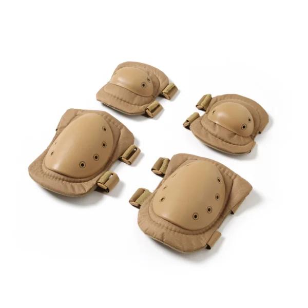 Camo tactical knee and elbow pad set in khaki, 4-piece