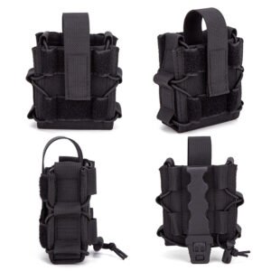 MOLLE Handcuff Pouch in black, shown from front, angle, side, and back