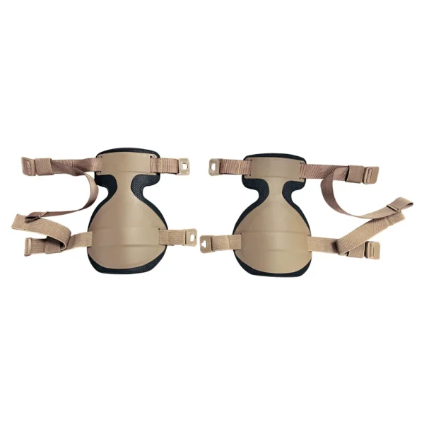 tactical-tpu-knee-pads-khaki-back-straps Tactical knee pads back view showing adjustable webbing straps