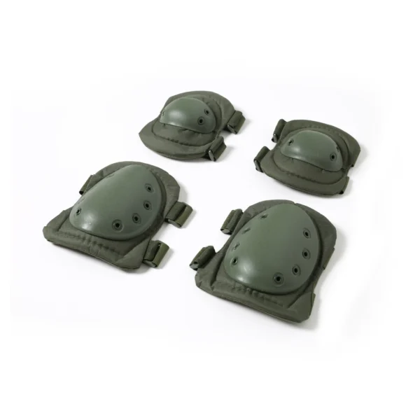 Camo tactical knee and elbow pad set in military green, 4-piece