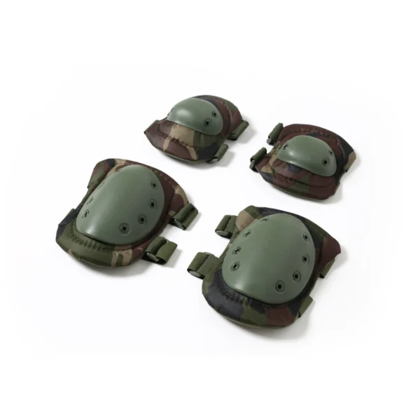 Camo tactical knee and elbow pad set in woodland camo, 4-piece