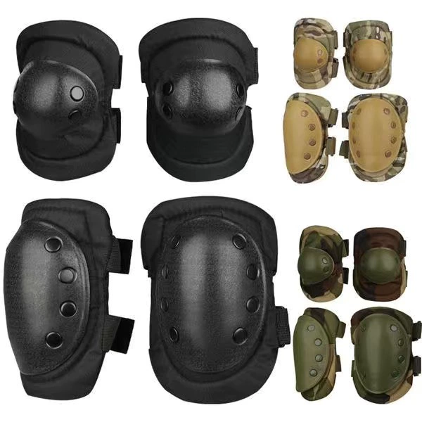 Camo tactical knee and elbow pad set color comparison, four colorways