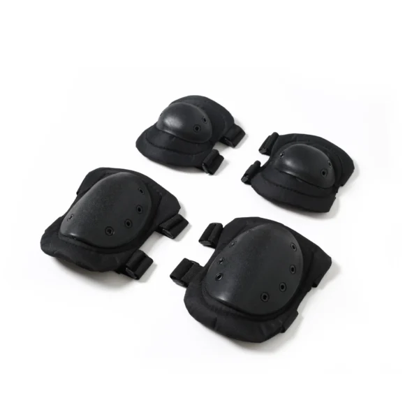 Camo tactical knee and elbow pad set in black, 4-piece